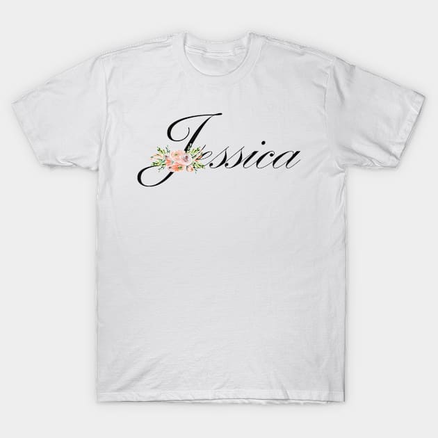 Jessica name letter watercolor flowers T-Shirt by NeedsFulfilled